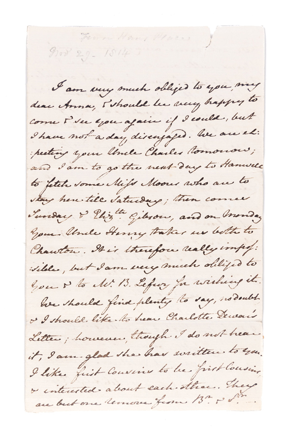 Old letter written in cursive style by Jane Austen